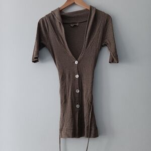 Michael Stars OSFM Brown Metallic Belted Cardigan Y2K Made in USA Long Sweater